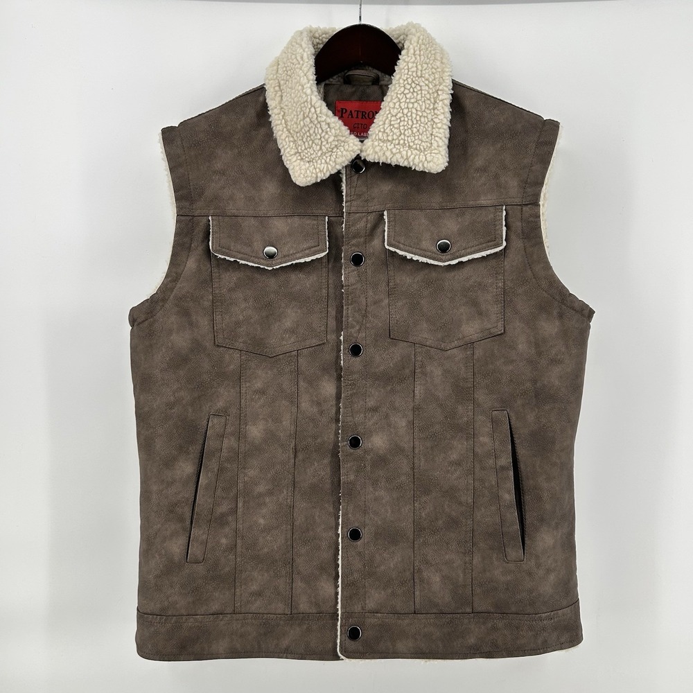 Patron Cito Red Label Vest Mens L Brown Faux Suede Sherpa Lined Western Ranch